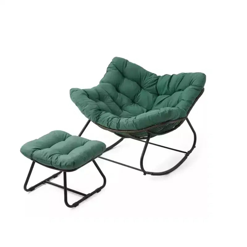 Light Green Egg Rocking Chair with Ottoman, All-Weather Wicker Lounge & Cushions
