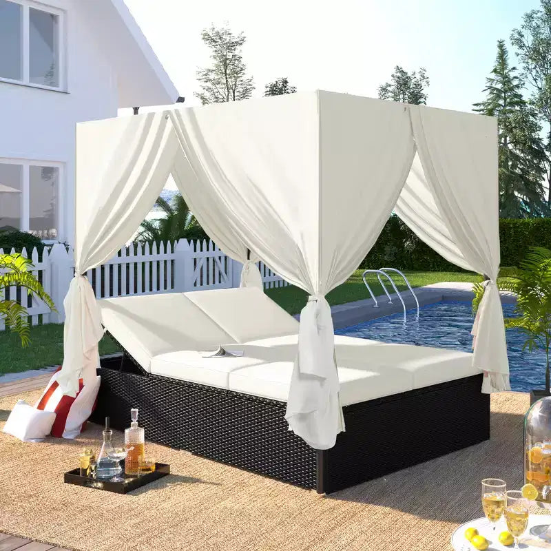 Whisen Patio Wicker Sunbed Daybed with Cushions & Adjustable Seats