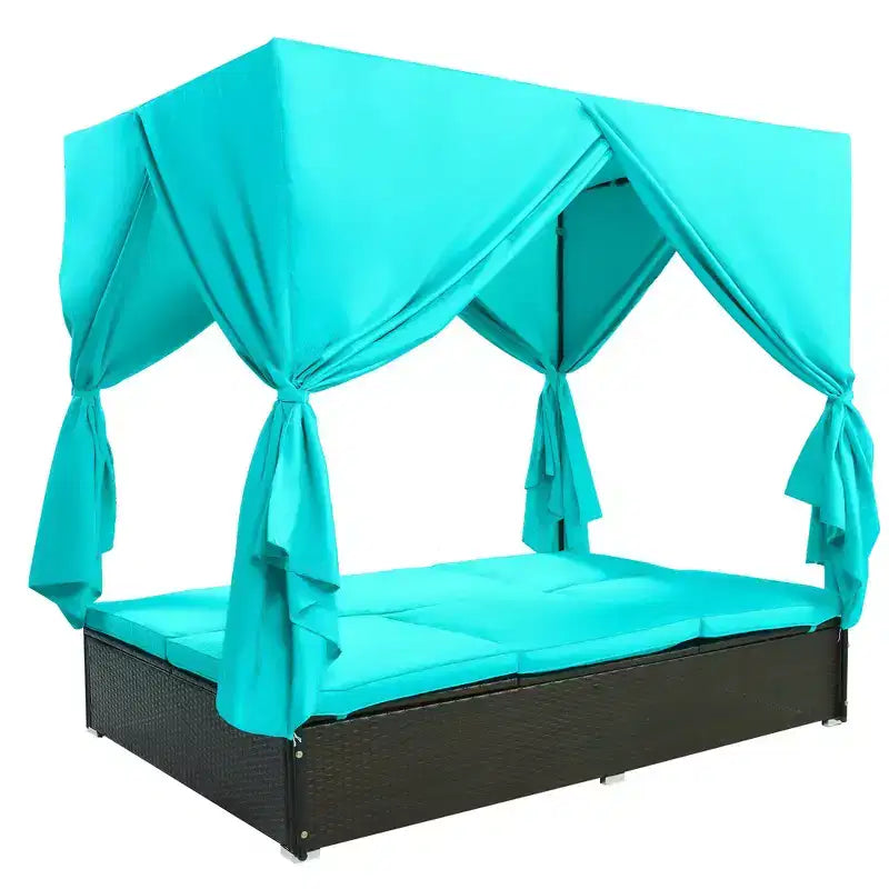 Whisen Garten Sonnenliege Rattan-Tagesbett mit Kissen & verstellbaren Sitzen