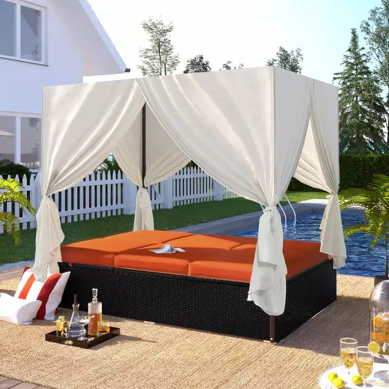 Whisen Garten Sonnenliege Rattan-Tagesbett mit Kissen & verstellbaren Sitzen