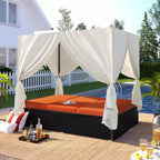 Whisen Garten Sonnenliege Rattan-Tagesbett mit Kissen & verstellbaren Sitzen