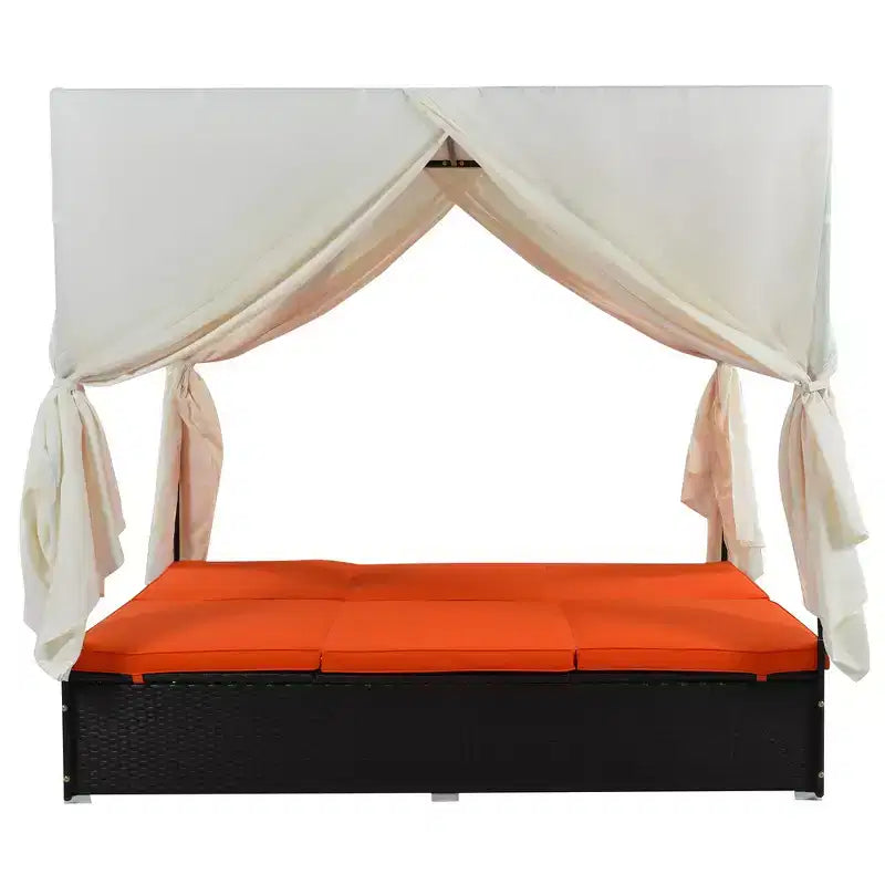 Whisen Garten Sonnenliege Rattan-Tagesbett mit Kissen & verstellbaren Sitzen