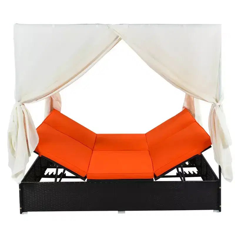 Whisen Garten Sonnenliege Rattan-Tagesbett mit Kissen & verstellbaren Sitzen