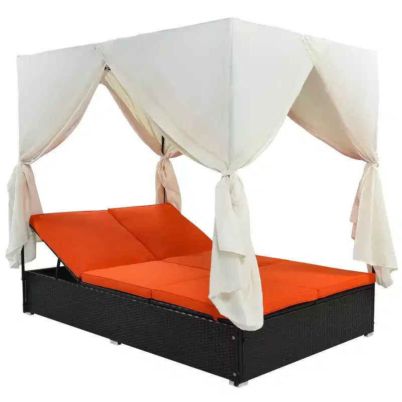 Whisen Garten Sonnenliege Rattan-Tagesbett mit Kissen & verstellbaren Sitzen