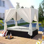 Whisen Garten Sonnenliege Rattan-Tagesbett mit Kissen & verstellbaren Sitzen