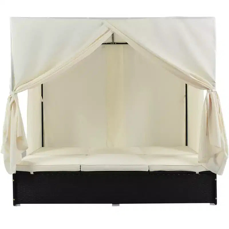 Whisen Garten Sonnenliege Rattan-Tagesbett mit Kissen & verstellbaren Sitzen