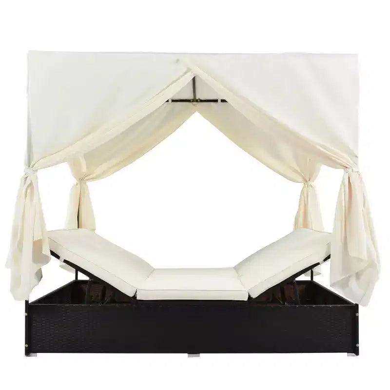Whisen Garten Sonnenliege Rattan-Tagesbett mit Kissen & verstellbaren Sitzen
