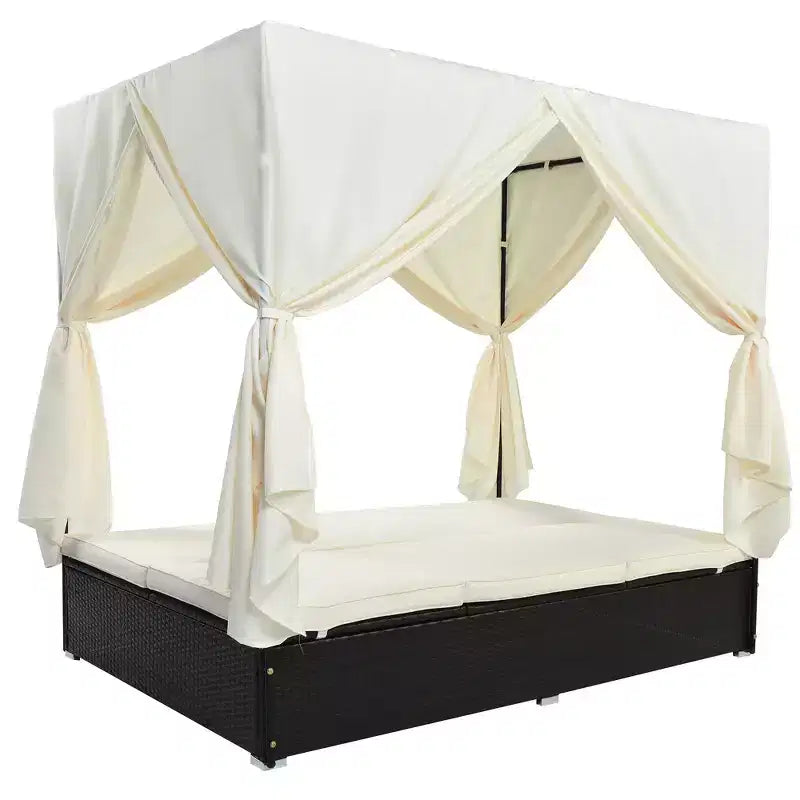 Whisen Garten Sonnenliege Rattan-Tagesbett mit Kissen & verstellbaren Sitzen