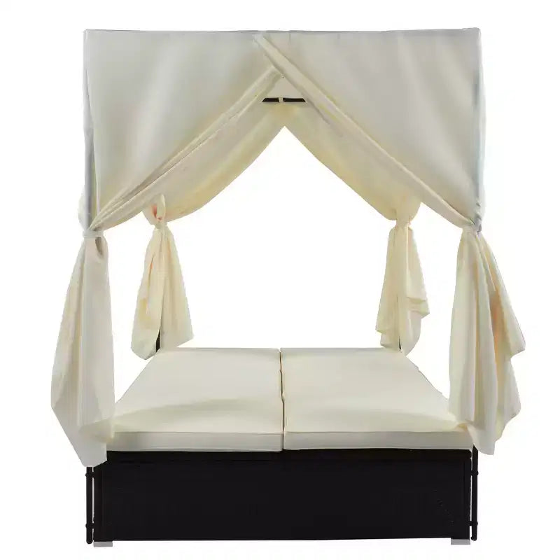 Whisen Garten Sonnenliege Rattan-Tagesbett mit Kissen & verstellbaren Sitzen