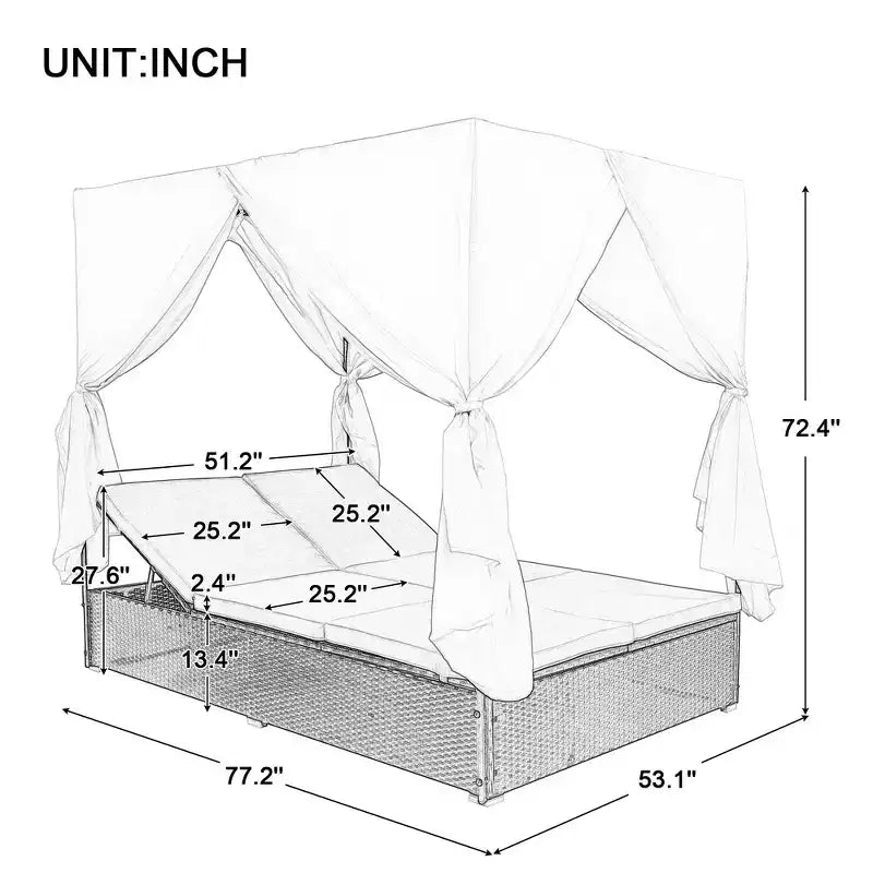 Whisen Garten Sonnenliege Rattan-Tagesbett mit Kissen & verstellbaren Sitzen