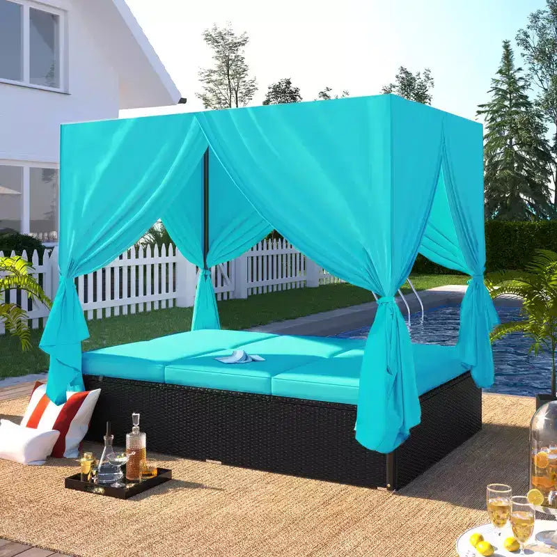 Whisen Garten Sonnenliege Rattan-Tagesbett mit Kissen & verstellbaren Sitzen