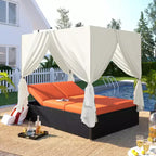 Whisen Garten Sonnenliege Rattan-Tagesbett mit Kissen & verstellbaren Sitzen