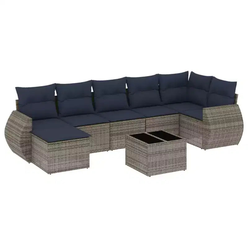 vidaXL Patio Sofa Set Black and Blue - Gray and Blue With Table
