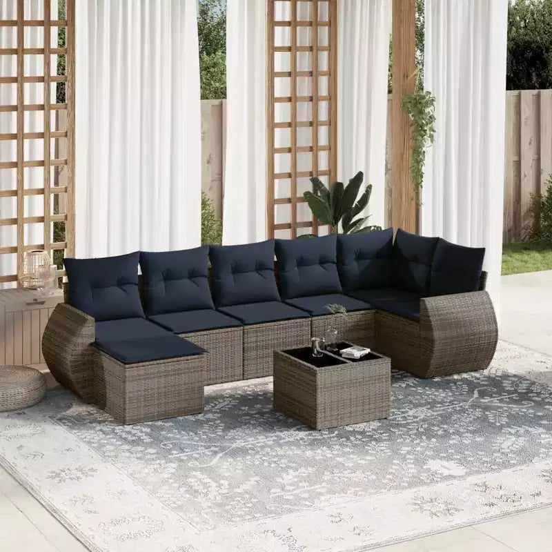 vidaXL Loungeset Schwarz und Blau - Grau und Blau mit Tisch