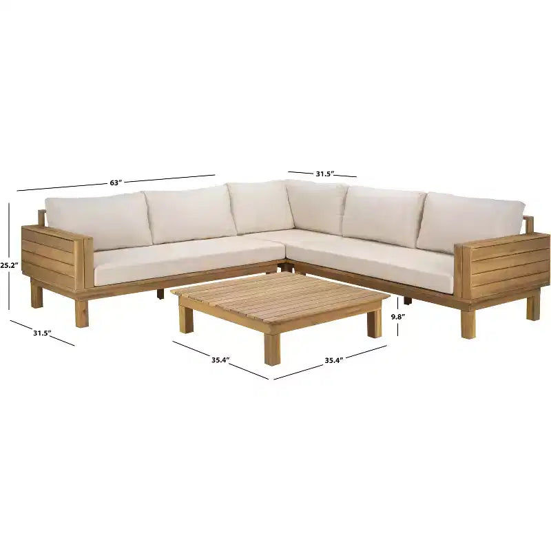 Napol 4-teiliges Terrassenmöbelset Akazie mit Kissen – Innen/Außen – PAT6806 – Safavieh