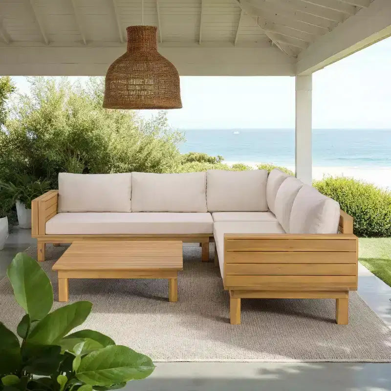 Napol 4-teiliges Terrassenmöbelset Akazie mit Kissen – Innen/Außen – PAT6806 – Safavieh