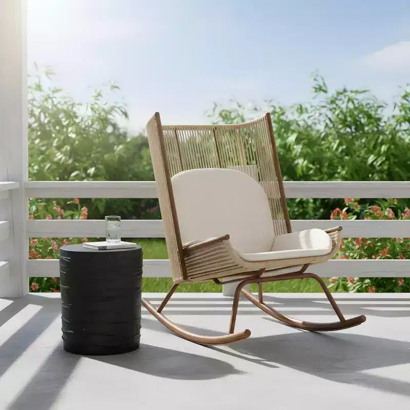 Christopher Knight Home Suraj Farmhouse 2 Piece Patio Dining Set with Lightweight Concrete Table and Iron Rocking Chair