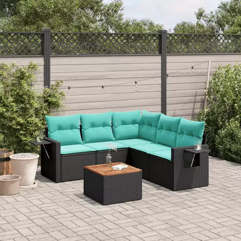 vidaXL 6-teiliges Garten-Sofa-Set mit Kissen Schwarz Polyrattan