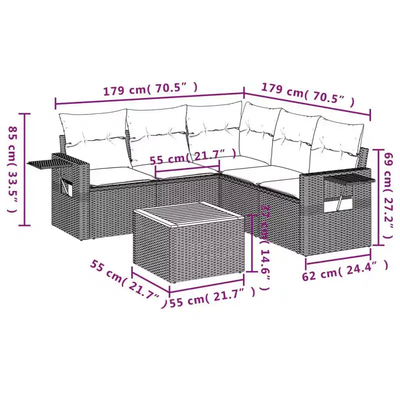vidaXL 6-teiliges Garten-Sofa-Set mit Kissen Schwarz Polyrattan