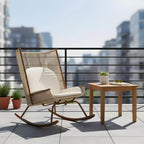 Christopher Knight Home Varun Farmhouse 2 Piece Patio Dining Set with Acacia Wood Table and Iron Rocking Chair