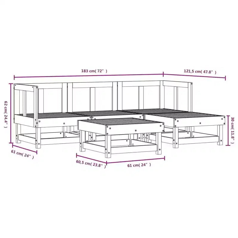 vidaXL Garten-Lounge-Set, 5-teilig, Kiefer Massivholz
