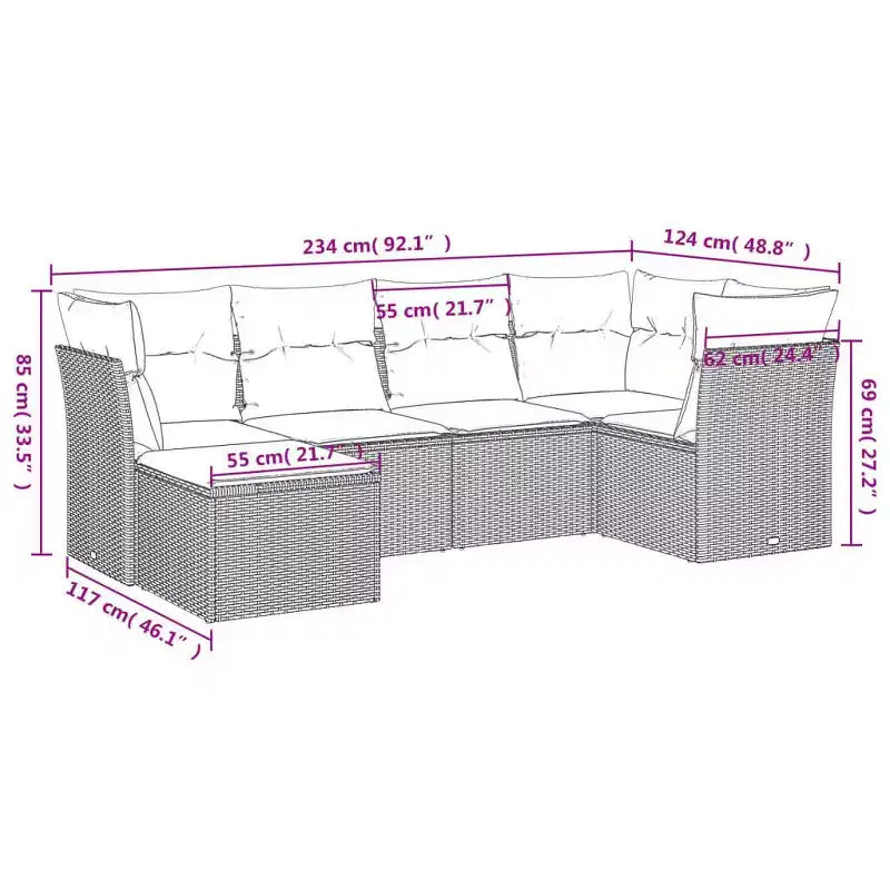vidaXL Garten-Sofagarnitur PE-Rattan, pulverbeschichteter Stahl, Polyester