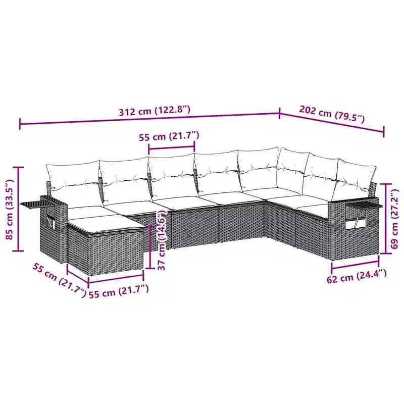 vidaXL Modulares Outdoor-Sofa-Set mit Stauraum und Kissen