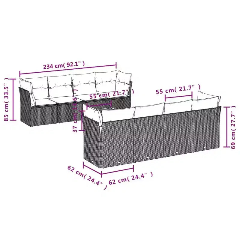 vidaXL Garten-Sofa-Set mit Kissen Polyrattan