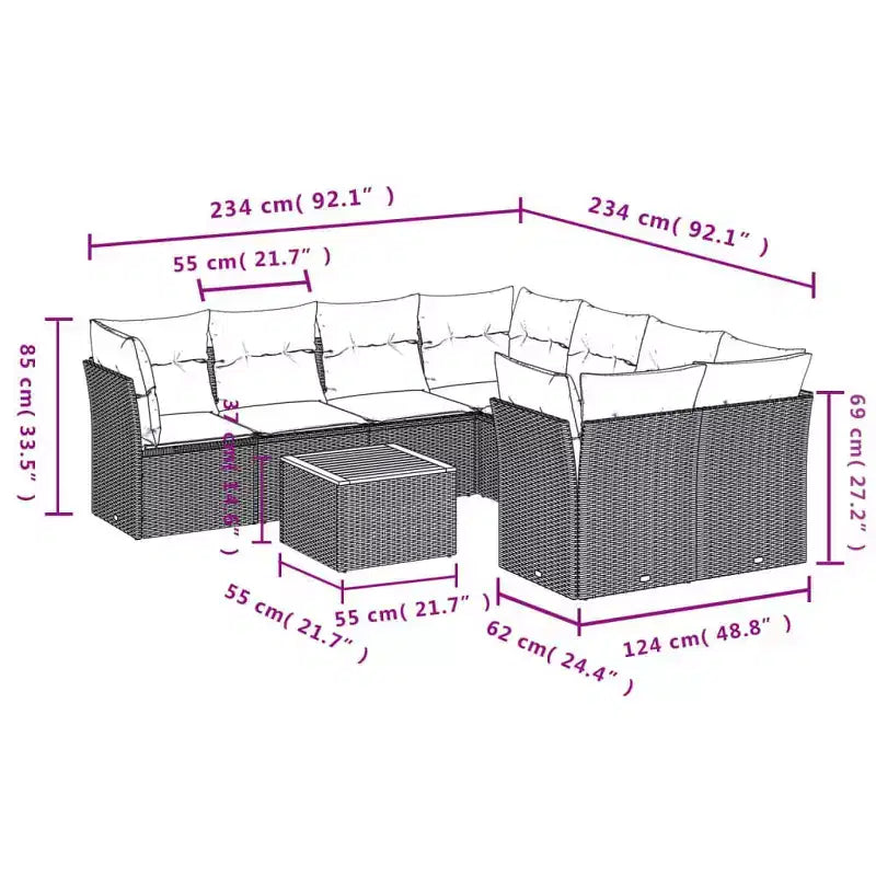 vidaXL Garten-Sofa-Set mit Kissen Polyrattan