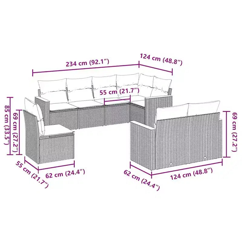 vidaXL Trendy Outdoor-Sofaset mit Kissen und Tisch