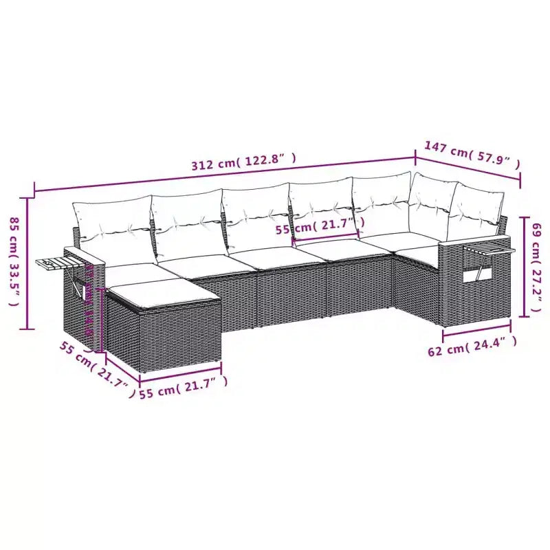 vidaXL Garten-Sofa-Set PE Rattan Große verstellbare Füße