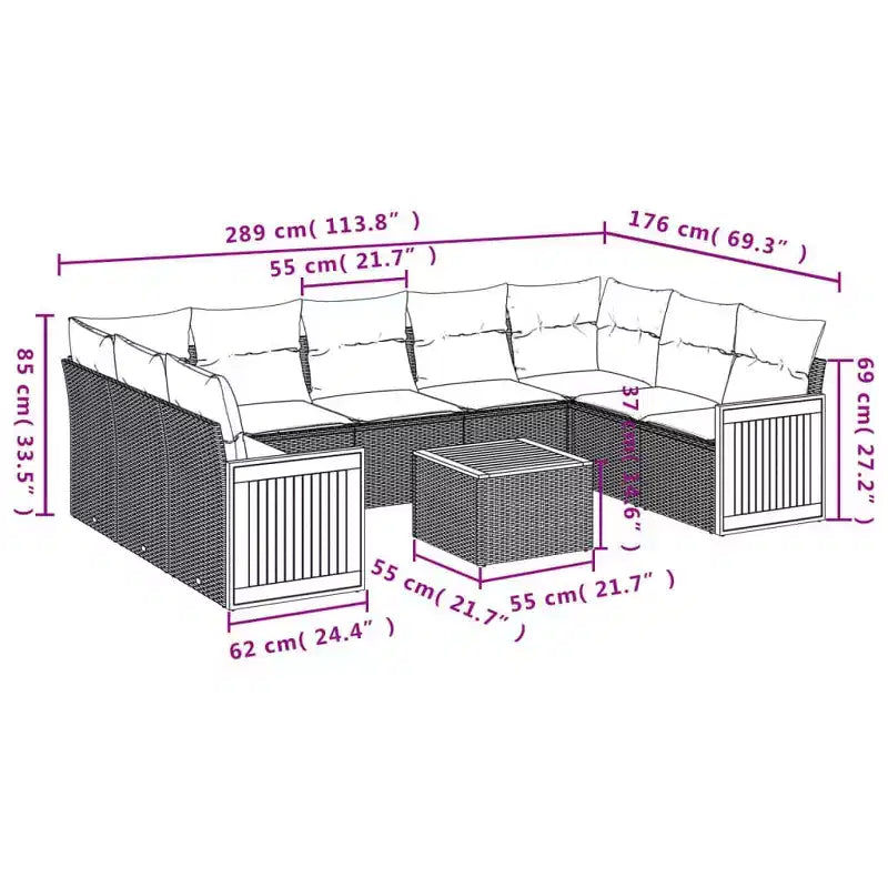 vidaXL Modulares Outdoor-Sofa-Set mit Kissen und Stauraum