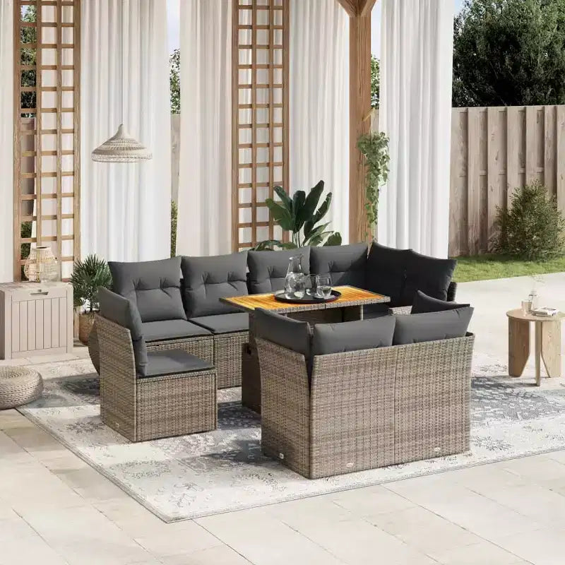 vidaXL Loungesofa-Set Garten PE Rattan 9-teilig