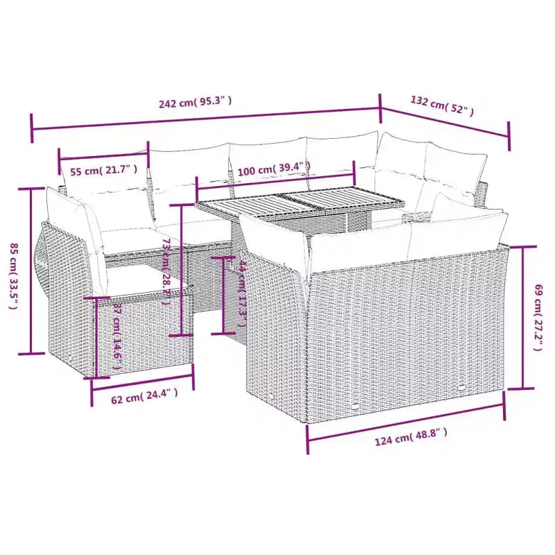 vidaXL Loungesofa-Set Garten PE Rattan 9-teilig