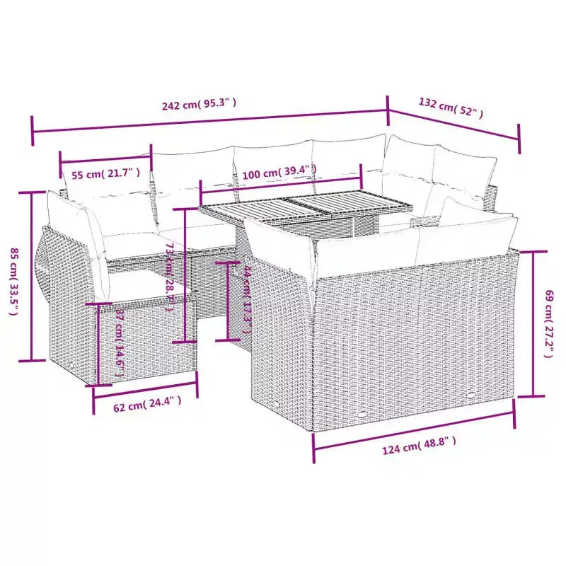 vidaXL Loungesofa-Set Garten PE Rattan 9-teilig