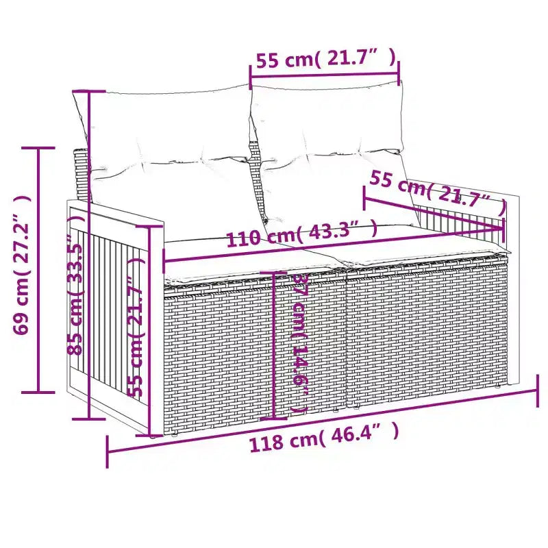 vidaXL Polyrattan Garten-Sofa-Set mit Kissen