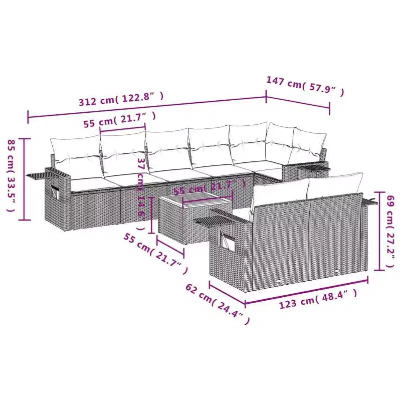 vidaXL Modulares Gartensofa-Set mit Kissen Polyrattan