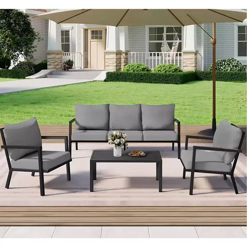HAPPATIO Aluminium-Terrassenmöbel-Set, 4-teiliges Gesprächs-Set mit dicken Kissen für Garten, Hinterhof, Veranda, Beige