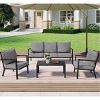 HAPPATIO Aluminium-Terrassenmöbel-Set, 4-teiliges Gesprächs-Set mit dicken Kissen für Garten, Hinterhof, Veranda, Beige
