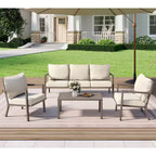 HAPPATIO Aluminium-Terrassenmöbel-Set, 4-teiliges Gesprächs-Set mit dicken Kissen für Garten, Hinterhof, Veranda, Beige