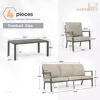 HAPPATIO Aluminium-Terrassenmöbel-Set, 4-teiliges Gesprächs-Set mit dicken Kissen für Garten, Hinterhof, Veranda, Beige