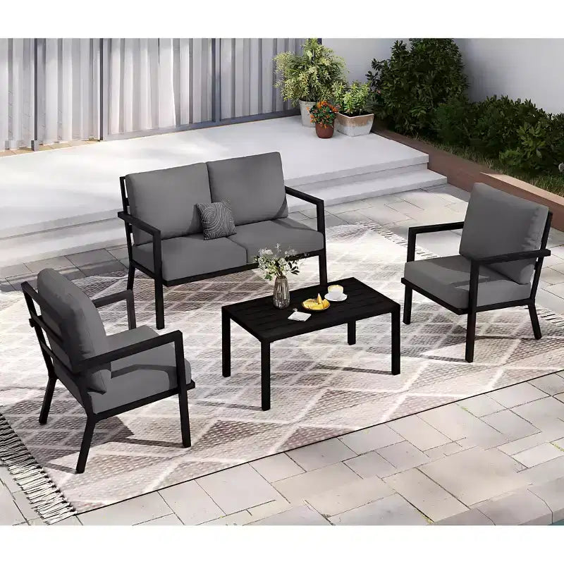 HAPPATIO Aluminum Patio Furniture Set, 4 Pieces Conversation Set with Thick Cushions for Garden, Backyard, Porch, Beige