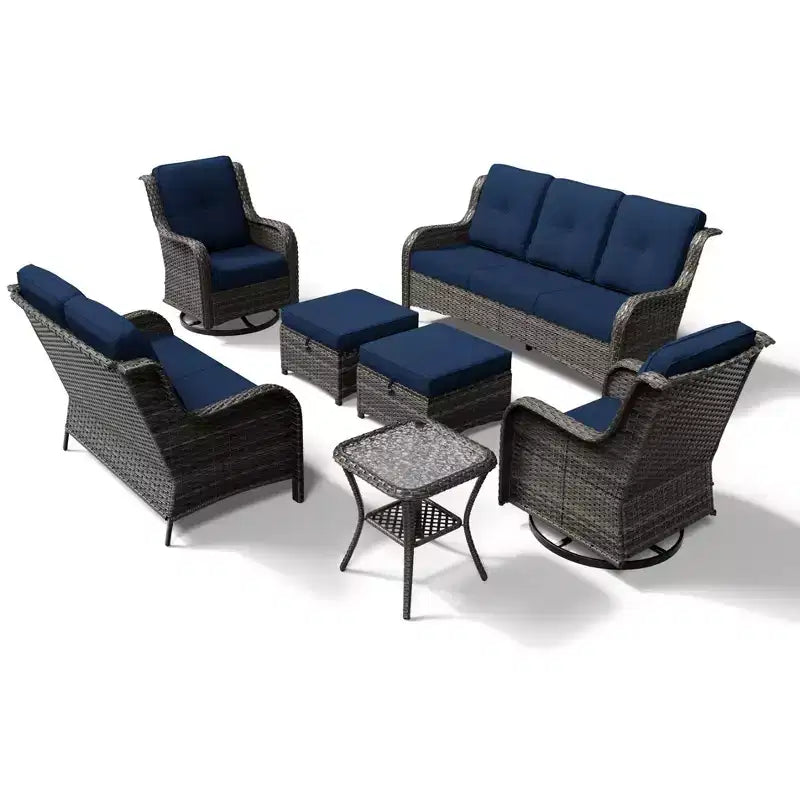 UPTIOT Premium Outdoor-Sofa-Set mit drehbaren Stühlen und multifunktionalen Hockern