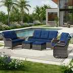 UPTIOT Premium Outdoor-Sofa-Set mit drehbaren Stühlen und multifunktionalen Hockern