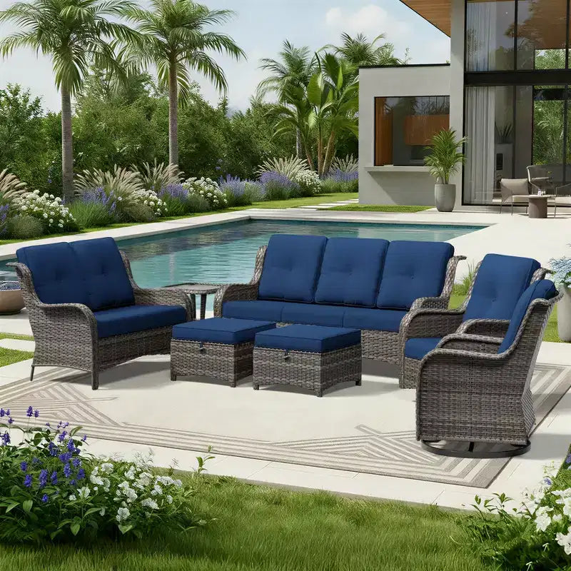 UPTIOT Premium Outdoor-Sofa-Set mit drehbaren Stühlen und multifunktionalen Hockern