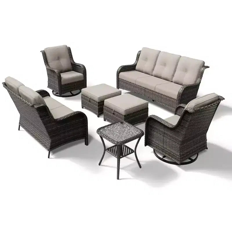 UPTIOT Premium Outdoor-Sofa-Set mit drehbaren Stühlen und multifunktionalen Hockern