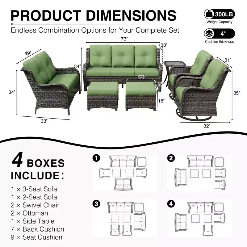 UPTIOT Premium Outdoor-Sofa-Set mit drehbaren Stühlen und multifunktionalen Hockern