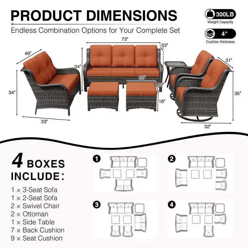 UPTIOT Premium Outdoor-Sofa-Set mit drehbaren Stühlen und multifunktionalen Hockern
