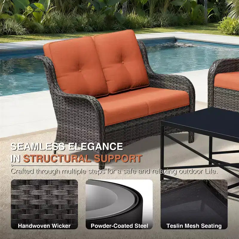 UPTIOT Premium Outdoor-Sofa-Set mit drehbaren Stühlen und multifunktionalen Hockern