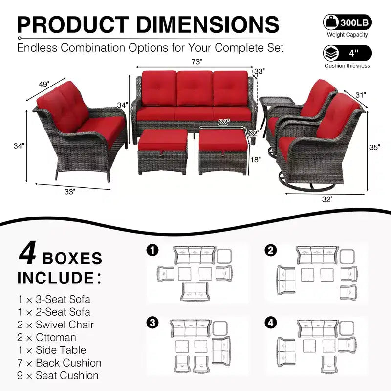 UPTIOT Premium Outdoor-Sofa-Set mit drehbaren Stühlen und multifunktionalen Hockern